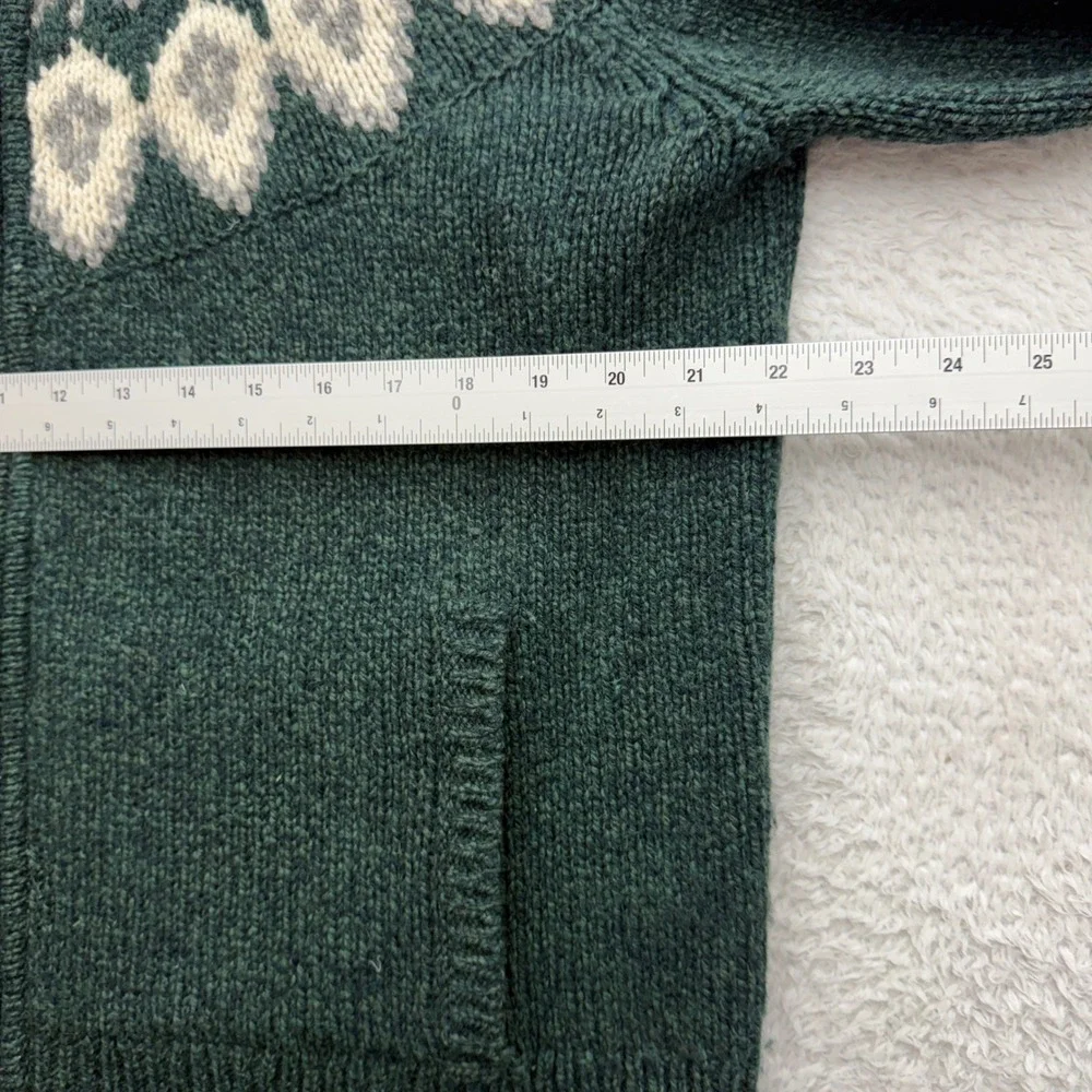 LL Bean Women XL Forest Green 100% Lambswool Fair Isle Full Zip Cardigan Sweater